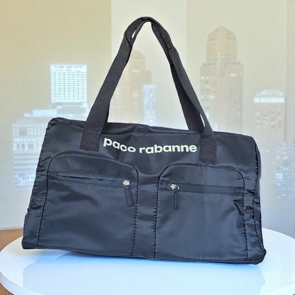 Paco Rabanne Black Duffel Carry-On Black Weekend bag with 2 front pockets zipper - Picture 1 of 9